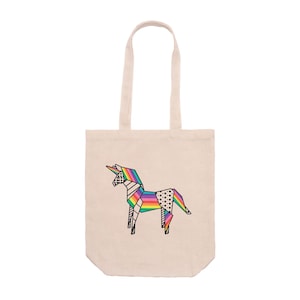 Tragetasche mit Seitenfalte Tragetasche „UNICORN POP Origami PRIDE“ – Capsule Collection Rainbow Weich und widerstandsfähig Lange Henkel 70 cm