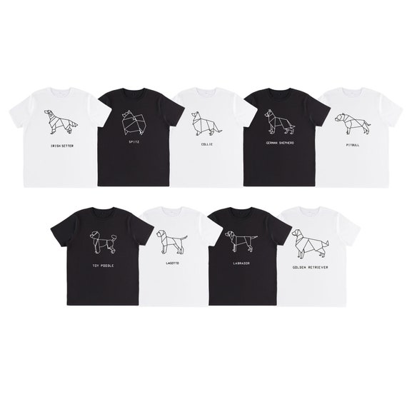 T-shirt unisex ORIGAMI DOG CANE golden retriever, toy poodle, irish setter, lagotto, collie, spitz, labrador, pitbull, german shepherd