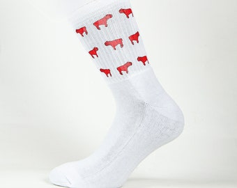 Chaussettes blanches avec imprimé chien Origami BULLDOG Dshirt14 Sublicushion Performance Quotidien, sport, temps libre, chaussettes fabriquées en Italie