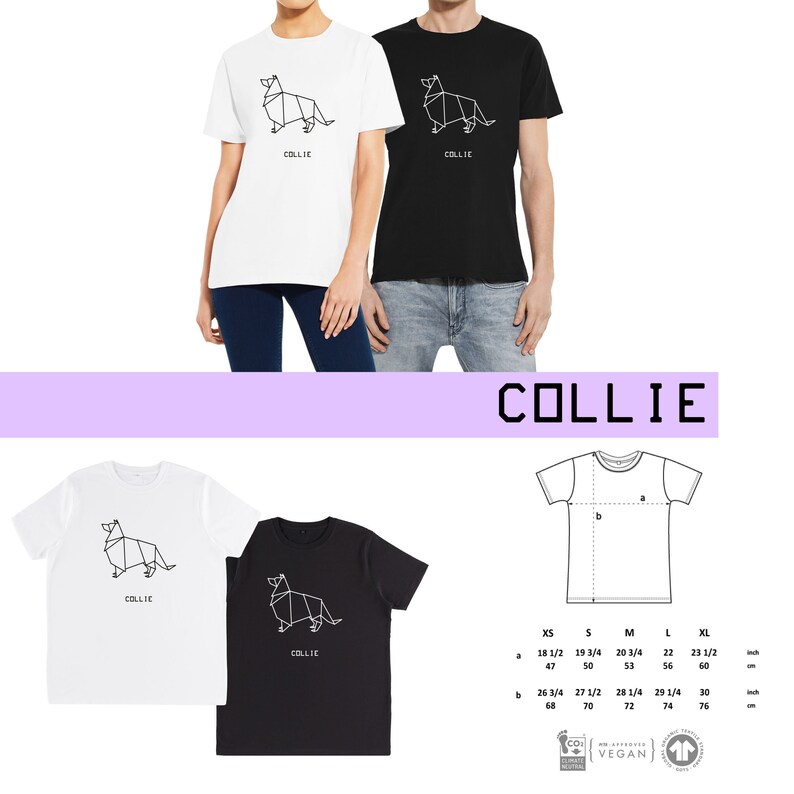 T-shirt unisex ORIGAMI dog German Shepherd, Golden retriver, Toy poodle, Collie, Spitz, Pitbull, Irish setter, Lagotto, Labrador COLLIE