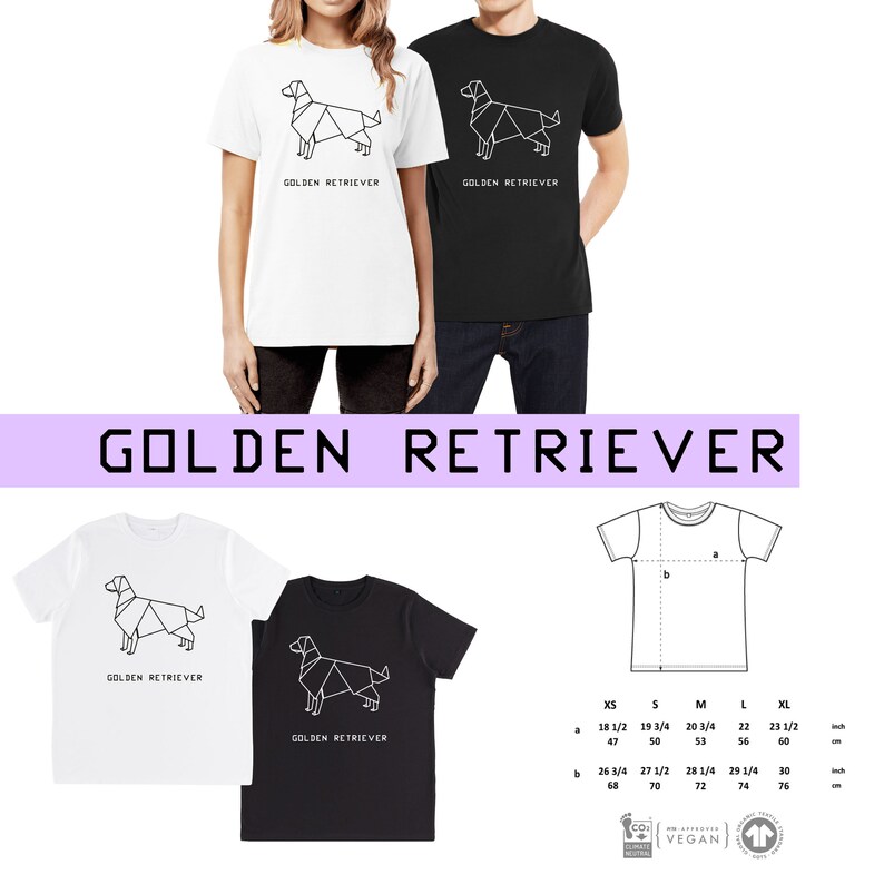T-shirt unisex ORIGAMI dog German Shepherd, Golden retriver, Toy poodle, Collie, Spitz, Pitbull, Irish setter, Lagotto, Labrador GOLDEN RETREIVER