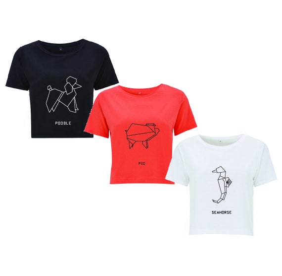 T Shirt Short Origami Animals Pig Rooster Dragon Rooster Kangaroo Bulldog Koala Bradipo Dog Cat