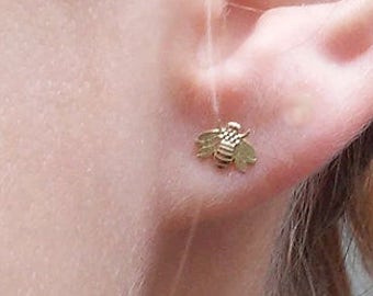 Tiny Bee Stud Earring - 14k Solid Gold - 7mm Dainty Stud Earrings - Minimalist Jewelry - Bee Post Earrings - Bridesmaid Gift - Bee Jewelry