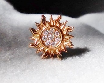 Tiny Pavé Sun Stud Earring - 7mm Diamond Stud - 14k Solid Gold - Edgy Posts - Modern Diamond Studs - Wedding Jewelry - Statement Earrings