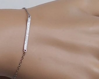 Pavé Diamond Bar Bracelet - 14k Solid Gold - Bar Bracelet - Bridal Jewelry - Dainty Diamond Bracelet - Minimalist Jewelry - Wedding Jewelry