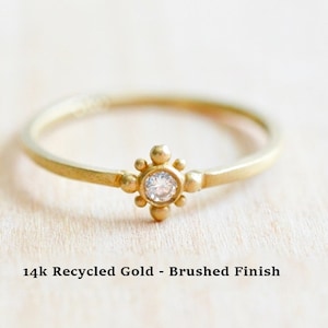 Diamond Sun Ring - 14k Gold Ring - Minimal Jewelry - Stacking Ring - Dainty Ring - Skinny Gold Ring - Sun Jewelry - Modern Minimal