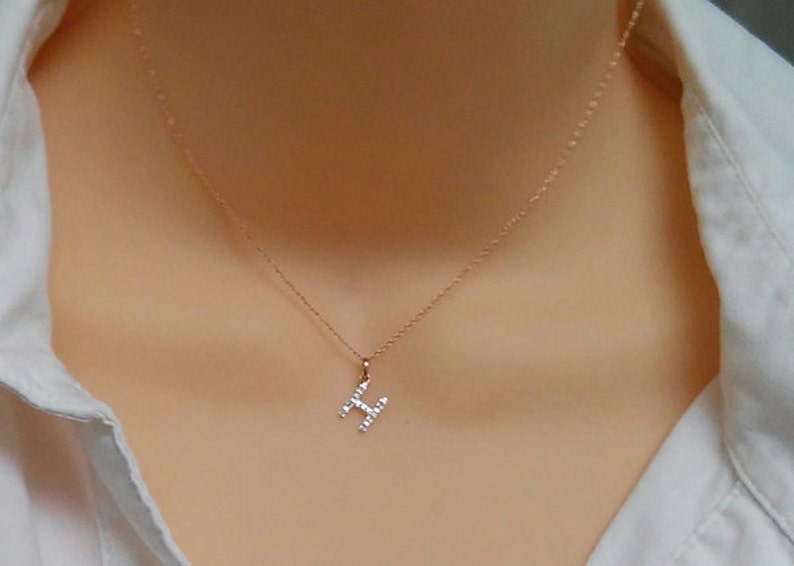 Celebrity Style Personalized Diamond Jewelry / 14k Diamond Letter Necklace / Posh Push Present / 14k Custom Initial Choker / Bridal Jewelry image 2