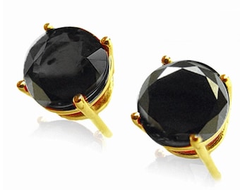 Black Diamond Stud Earrings - Basket Style Stud - 14k Solid Gold - Edgy Earrings - Simple Earrings - Wedding Earring Stud - Statement Studs