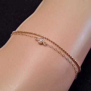 14k Solid Gold Diamond Cut Beaded Chain Bracelet / 14k Recycled Gold Layering Bracelet / 14k Petite Minimal Bracelet / 14k Stacking Bracelet image 3