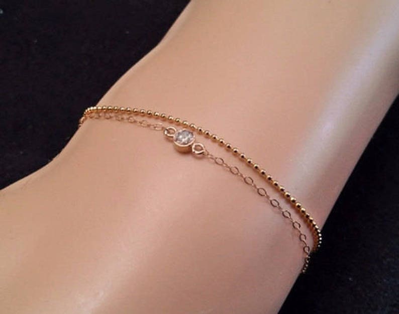 14k Solid Gold Diamond Cut Beaded Chain Bracelet / 14k Recycled Gold Layering Bracelet / 14k Petite Minimal Bracelet / 14k Stacking Bracelet image 3