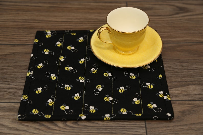 Bee Mug Rug, Bumblebee Desk Mat, Farmhouse Kitchen Tiered Tray Decor, Honey Bee Gifts image 9