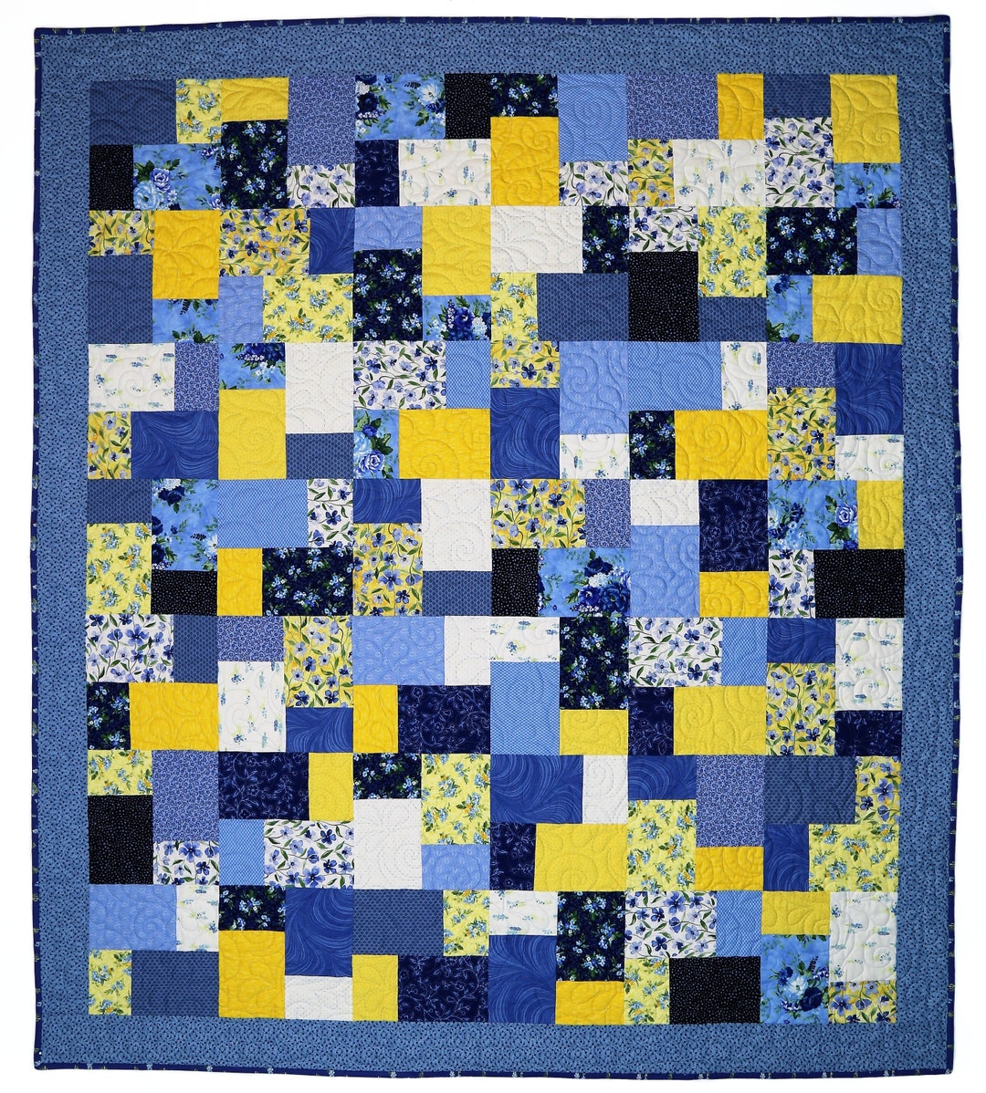 Blue & Yellow Patchwork Quilt: Handmade Farmhouse Throw (60x70) - Etsy