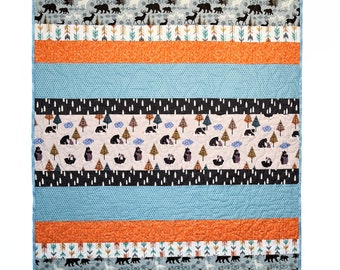 Woodland Animals Baby Boy Quilt, Bear Deer Fox Crib Quilt, Baby Quilts For Sale, Woodland Nursery