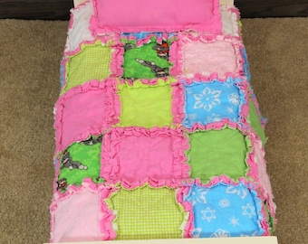 18 inch Doll Bedding Set, Cottage Chic Rag Doll Quilt, Doll Accessories, Gifts for Girls