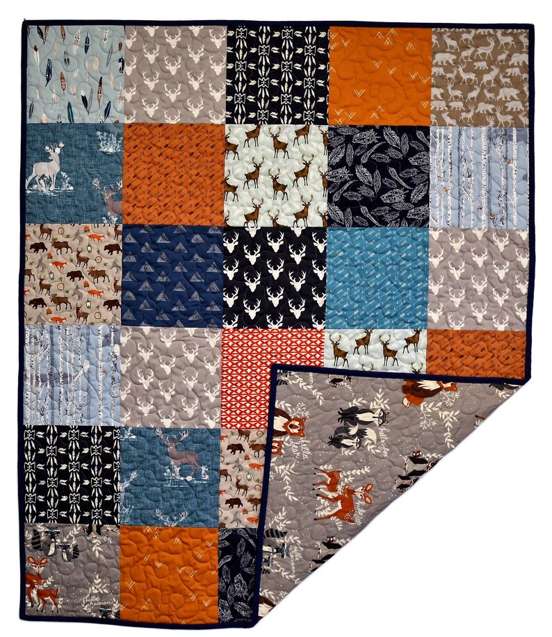 Woodland Baby Boy Quilt Bear Deer Fox Arrows Buck Crib Quilt Etsy Canada
