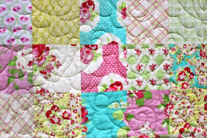 Twin Patchwork Quilt Handmade Pink Roses Floral Twin Bed Etsy