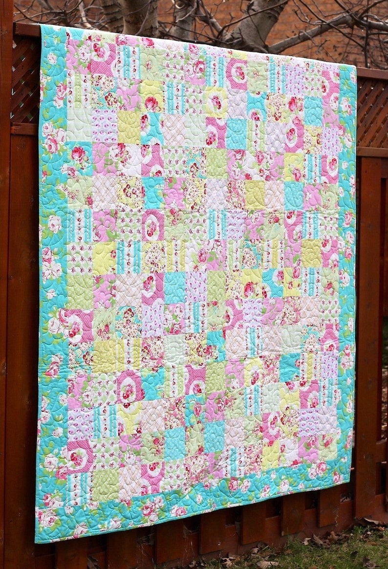 Twin Patchwork Quilt Handmade Pink Roses Floral Twin Bed Etsy