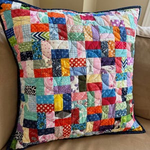 Quilted Patchwork Pillow, Throw Pillow Cover 20 x 20, Boho Pillow Cover, Handmade Home Decor