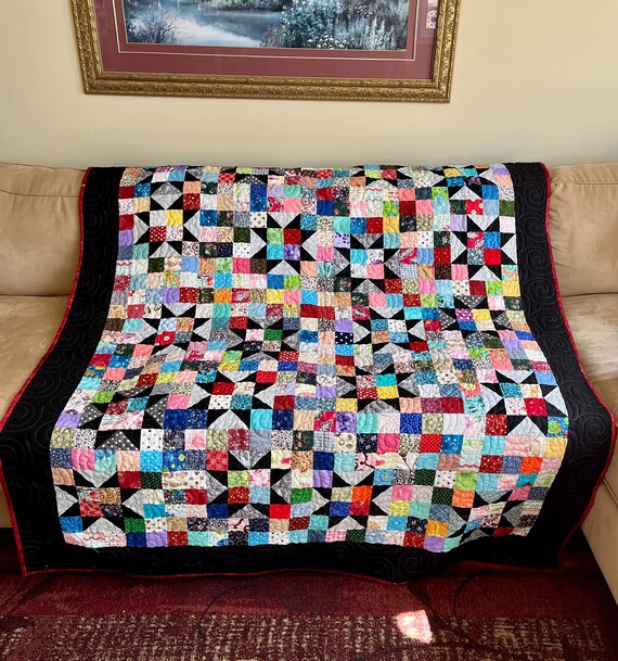 Scrappy Patchwork Quilt Handmade Throw Quilt Modern Etsy