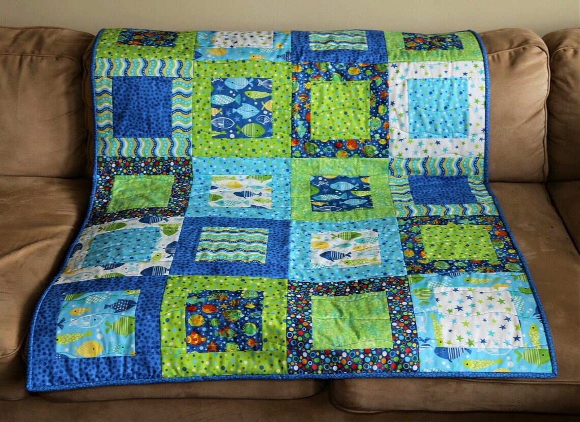 Baby Boy Quilt Go Fish Crib Quilt Handmade Baby Quilts For Etsy
