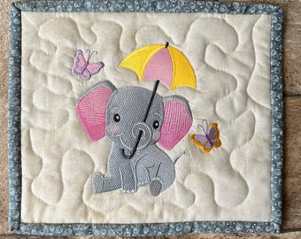 Elephant Mug Rug, Fabric Drink Coaster, Cute Desk Mat, Elephant Nursery Gifts