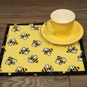 Bee Mug Rug, Bumblebee Desk Mat, Farmhouse Kitchen Tiered Tray Decor, Honey Bee Gifts image 2