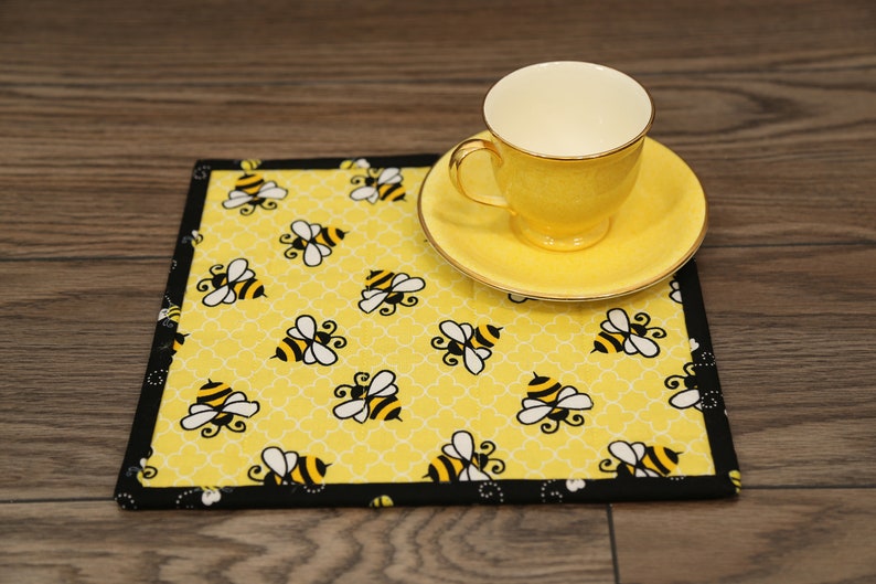 Bee Mug Rug, Bumblebee Desk Mat, Farmhouse Kitchen Tiered Tray Decor, Honey Bee Gifts image 2