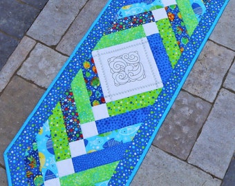 Quilted Spring Table Runner, Handmade Nautical Boho Table Topper, Coastal Living Table Decor