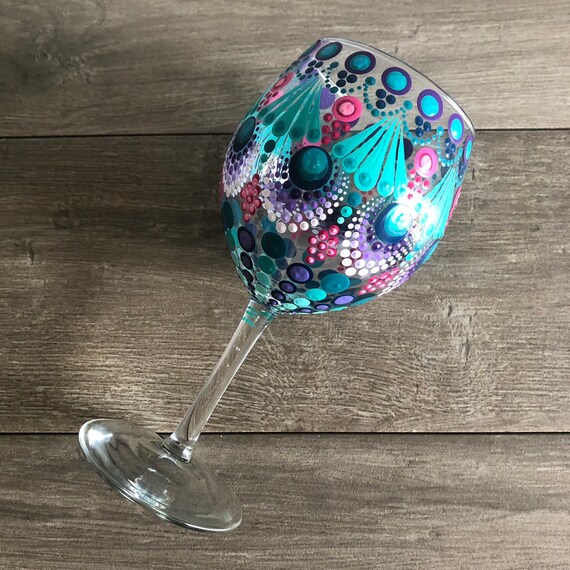 Red Wine Glass Painted Glass Mandala Glass Mandala Art Dot Etsy