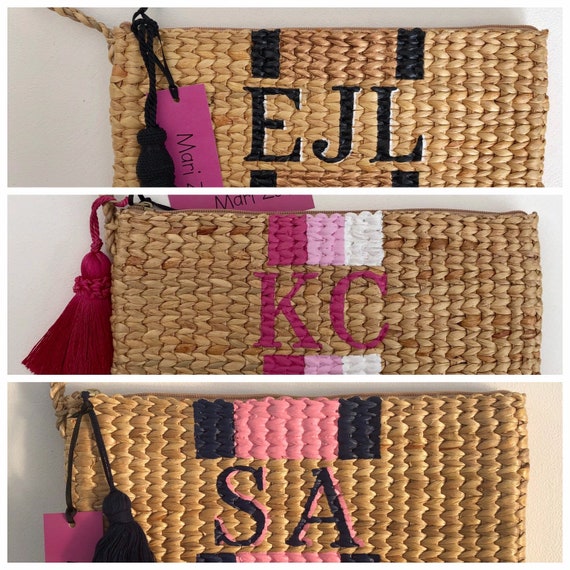 personalised straw clutch bag
