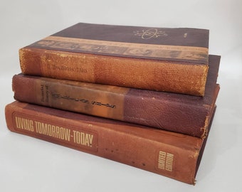 Damaged Shabby Brown leather books - Lot of 3