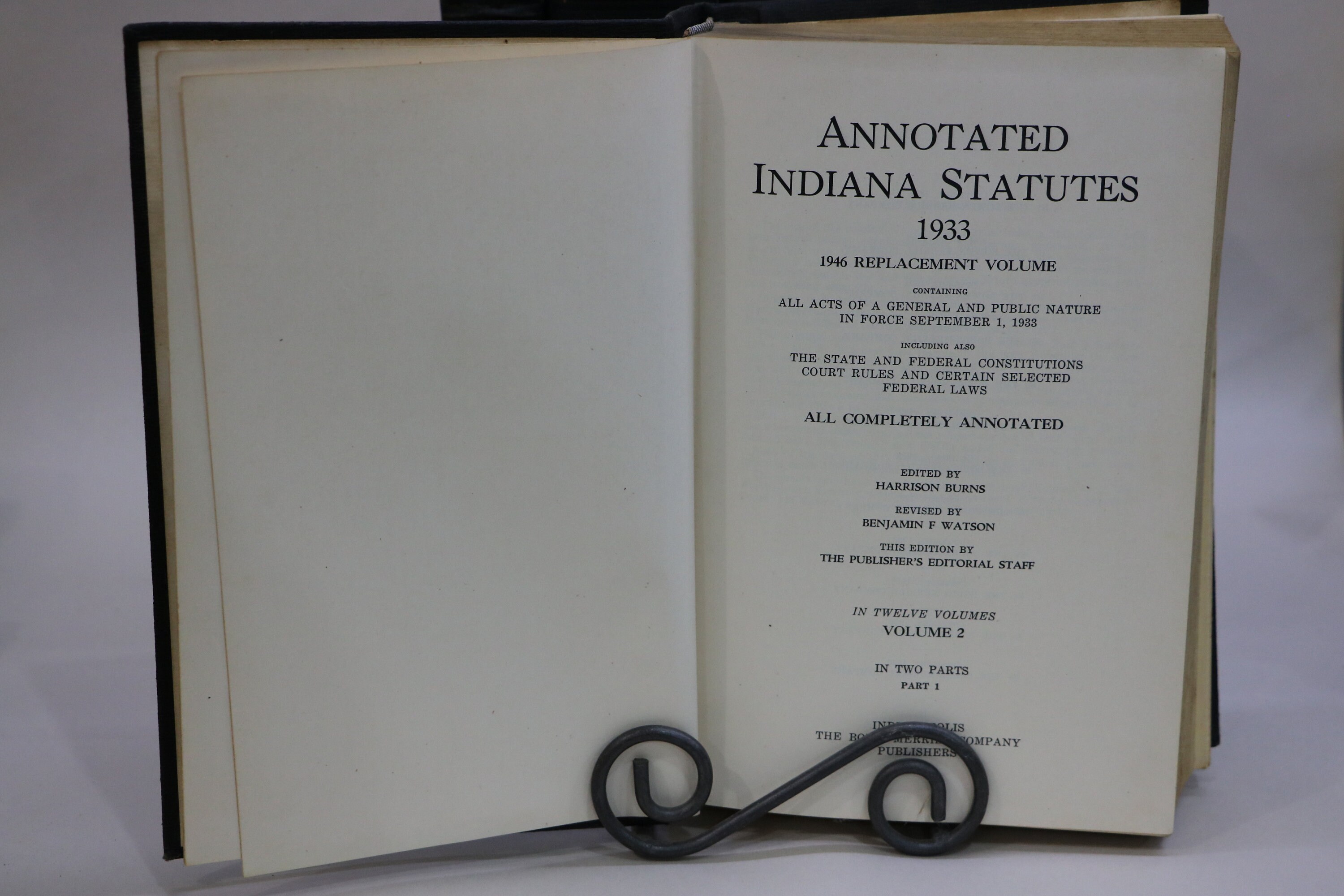 Burns Indiana Statutes Annotated 1933 Big Heavy Black Books W/ Gold
