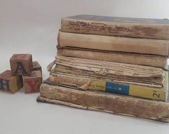 Shabby Stacked Vintage School books Hardcover | Stacked Books Lot of 6 - Vintage Readers, Geography, Speller