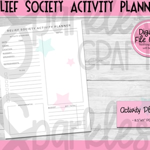RELIEF SOCIETY Activity Planner, Activity Planning Sheets, Activity Planner Instant Download, Relief Society Planner, LDS Printable