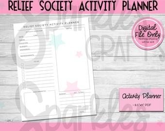 RELIEF SOCIETY Activity Planner, Activity Planning Sheets, Activity Planner Instant Download, Relief Society Planner, LDS Printable