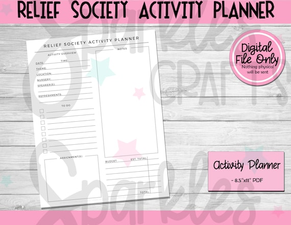 RELIEF SOCIETY Activity Planner, Activity Planning Sheets, Activity Planner Instant Download, Relief Society Planner, LDS Printable