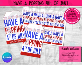 Avere un 4 luglio scoppiettante, tag regalo del 4 luglio, tag favore del partito, download istantaneo modificabile, tag favore del partito patriottico del 4 luglio