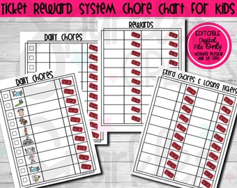 EDITABLE Reward Chore Chart for Kids - Ticket System EDITABLE