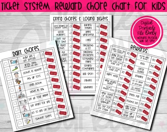 Reward Chore Chart for Kids - Ticket System