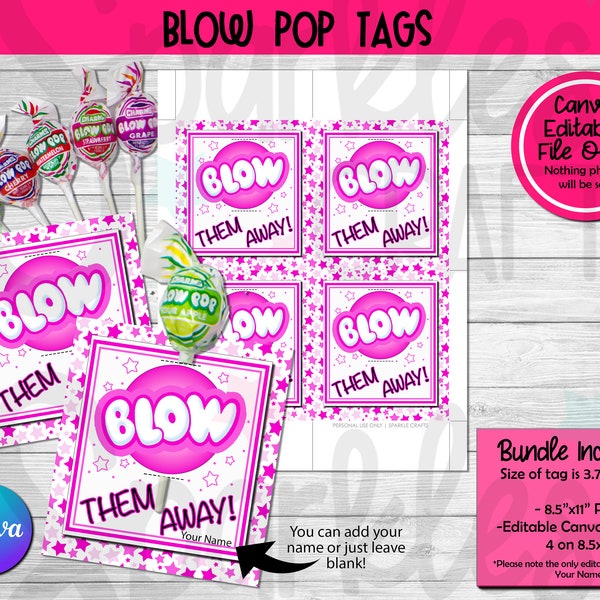 Blow Pop Tags | Blow Them Away | INSTANT EDITABLE DOWNLOAD | Team Gift Ideas | Sucker Gift Tag | Gift Tags | Blow Pop Gift Tags | Lollipop