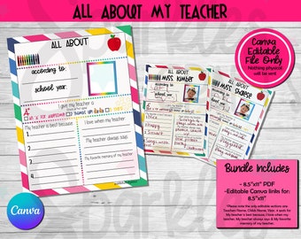 All About My Teacher | End of School Year | Teacher Appreciation Gift | Teacher Appreciation Week | EDITABLE IN CANVA | Teacher Gift