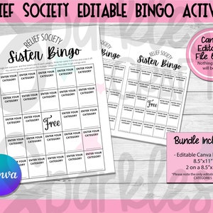 SOCIEDAD DE AYUDA Juego de actividades de bingo editable, Bingo imprimible de actividades, Conocerte imprimible, Idea de juego SUD, Iglesia de Jesucristo