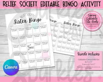 RELIEF SOCIETY Bewerkbaar bingo-activiteitsspel, activiteit afdrukbare bingo, maak kennis met u afdrukbaar, LDS-spelidee, kerk van Jezus Christus