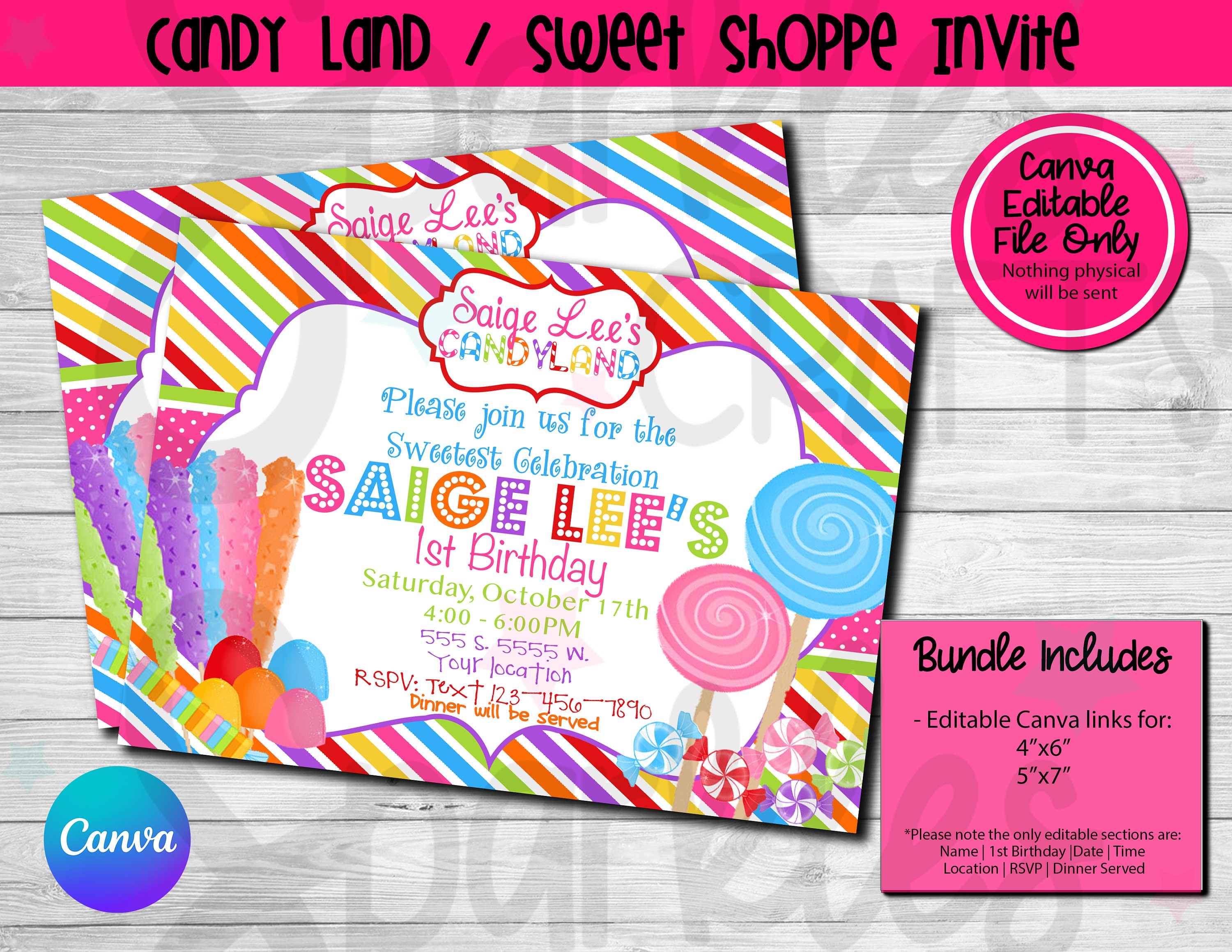 Candyland Birthday Invitation, First Birthday Invitation Printable ...