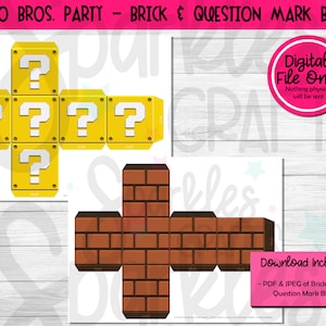 Mario Bros Geburtstagsparty, Fragezeichen Block, Brick Block, Party Favor Boxen, Super Mario Bros. Printable's, Party, Instant download