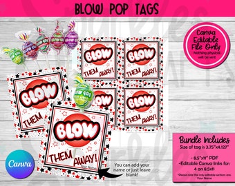 Blow Pop Tags | Blow Them Away | INSTANT EDITABLE DOWNLOAD | Team Gift Ideas | Sucker Gift Tag | Gift Tags | Blow Pop Gift Tags | Lollipop