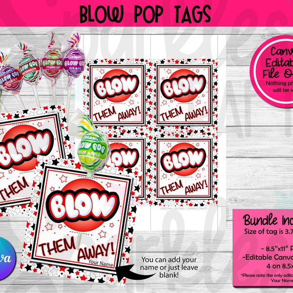 Blow Pop Tags | Blow Them Away | INSTANT EDITABLE DOWNLOAD | Team Gift Ideas | Sucker Gift Tag | Gift Tags | Blow Pop Gift Tags | Lollipop