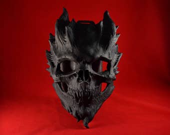 Bone Warrior, Matte Black Version Skull Mask/Demon Skull/ Horror Halloween, Costume, finished.