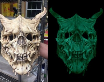 GLOW in the DARK edition! Oni Skull Mask/Demon Skull/ Horror Halloween, Costume, Mask Paint your own, or finished.
