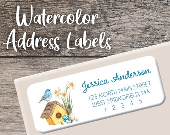 Birdhouse Return Address Labels 011 Spring Flowers Label Personalized Address Label Custom Digital or Printed Bluebird Daffodil Sticker
